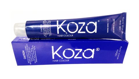 Koza hair color product with blue packaging on a white background